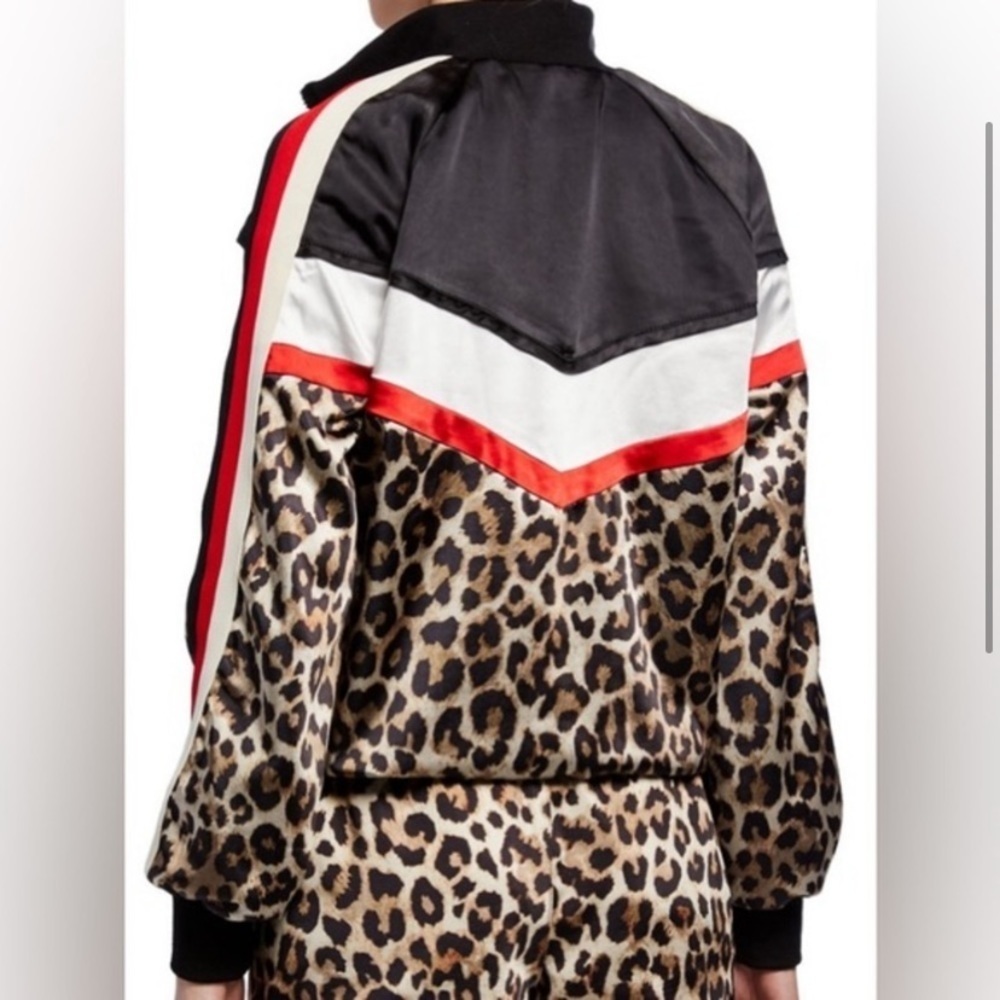 Pam & Gela Leopard Print Color Block Satin Bomber… - image 2